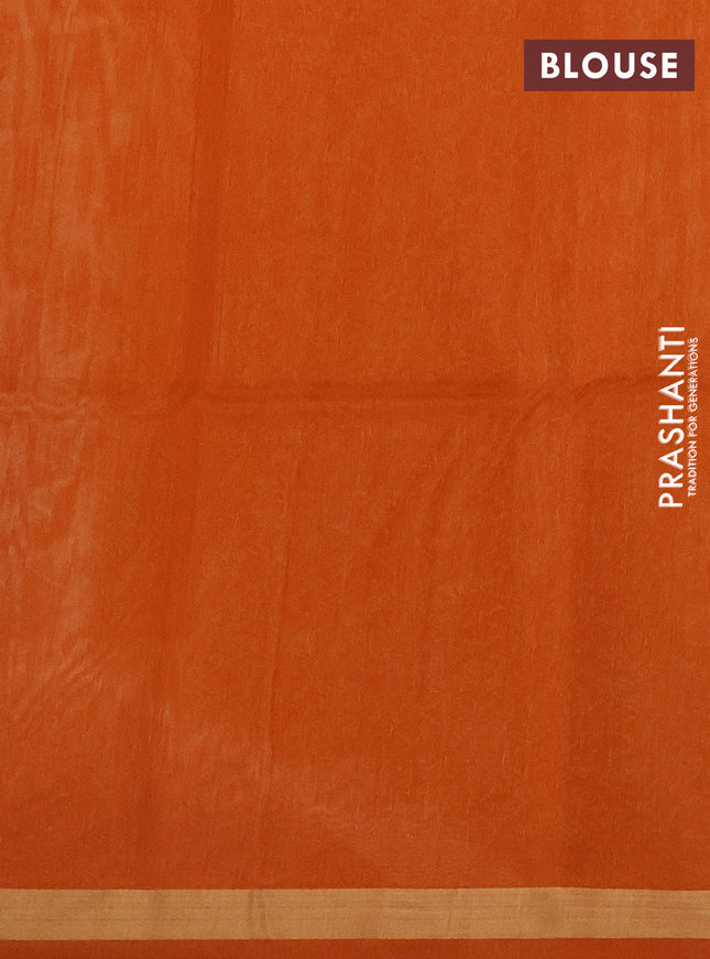Kora silk cotton saree beige and orange with zari woven buttas and zari woven border