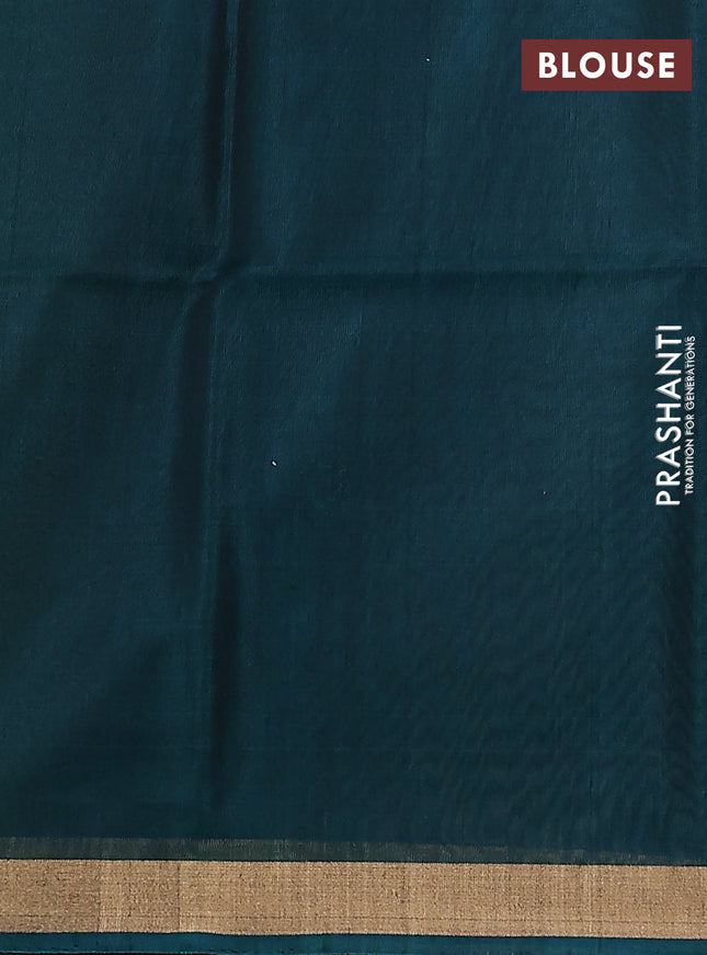 Kora silk cotton saree sap green and peacock green with silver & gold zari woven buttas and zari woven border