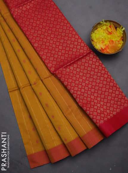 Kora silk cotton saree mustard yellow and dual shade of pink with allover thread & zari weaves and simple border