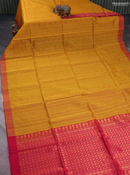 Kora silk cotton saree mustard yellow and dual shade of pink with allover thread & zari weaves and simple border