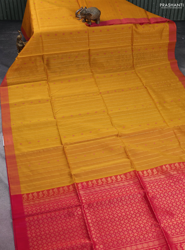Kora silk cotton saree mustard yellow and dual shade of pink with allover thread & zari weaves and simple border