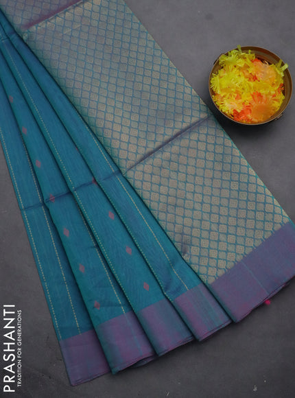 Kora silk cotton saree teal blue and dual shade of pink with thread & zari weaves and simple border
