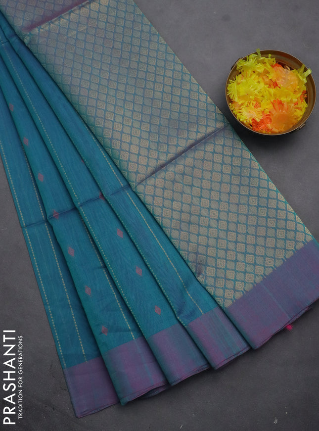 Kora silk cotton saree teal blue and dual shade of pink with thread & zari weaves and simple border