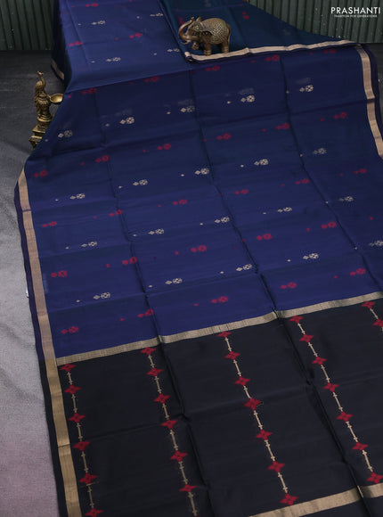 Kora silk cotton saree dual shade of bluish green and black with thread & zari woven buttas and zari woven border