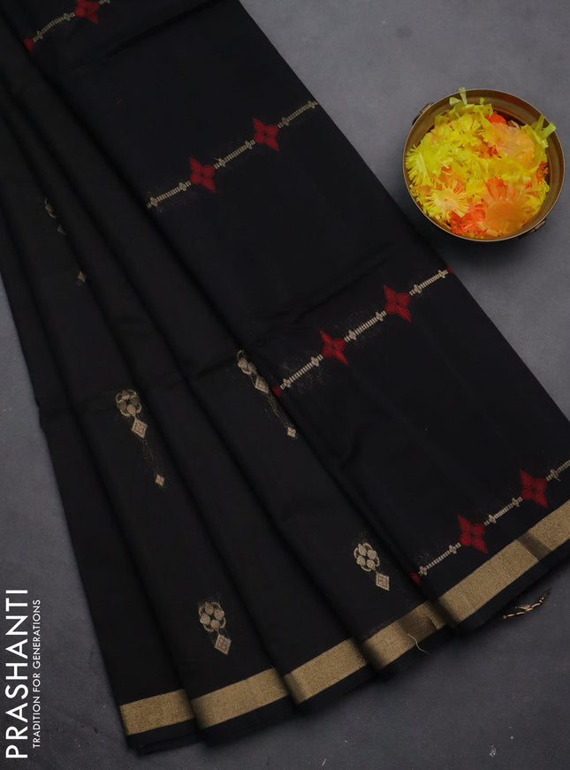 Kora silk cotton saree black with zari woven buttas and zari woven border