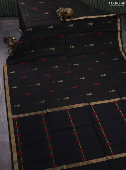 Kora silk cotton saree black with zari woven buttas and zari woven border
