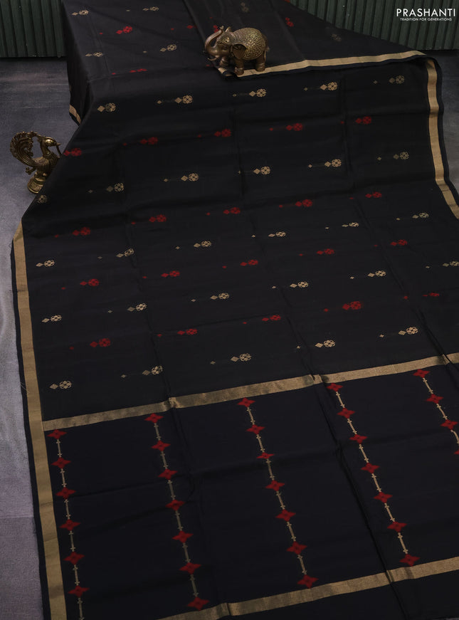 Kora silk cotton saree black with zari woven buttas and zari woven border