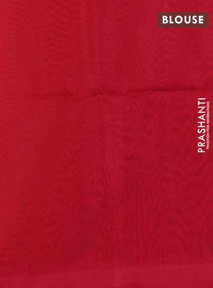 Kora silk cotton saree olive green and red with thread woven buttas and simple border