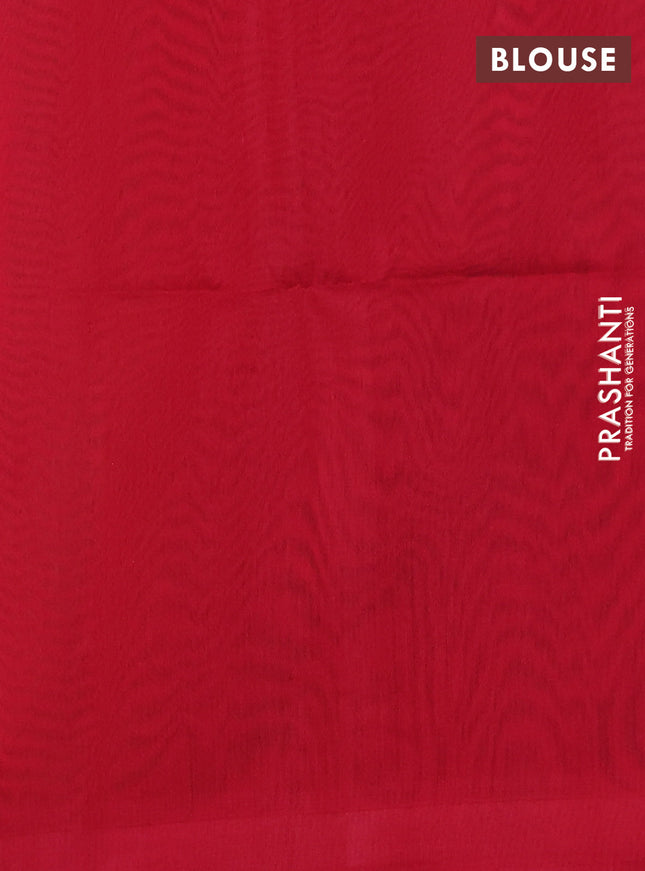 Kora silk cotton saree olive green and red with thread woven buttas and simple border