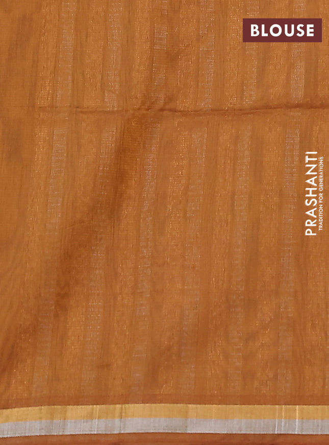 Kora silk cotton saree dual shade of greenish purple and dark mustard with silver & gold zari woven buttas and zari woven border