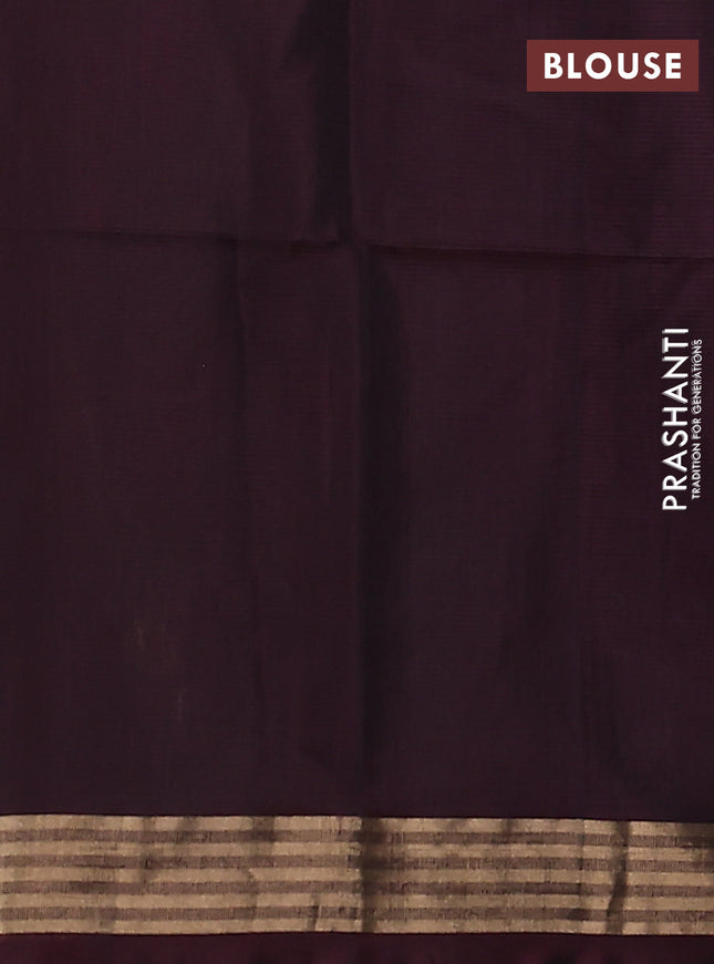 Kora silk cotton saree grey and wine shade with silver & gold zari woven buttas and zari woven border