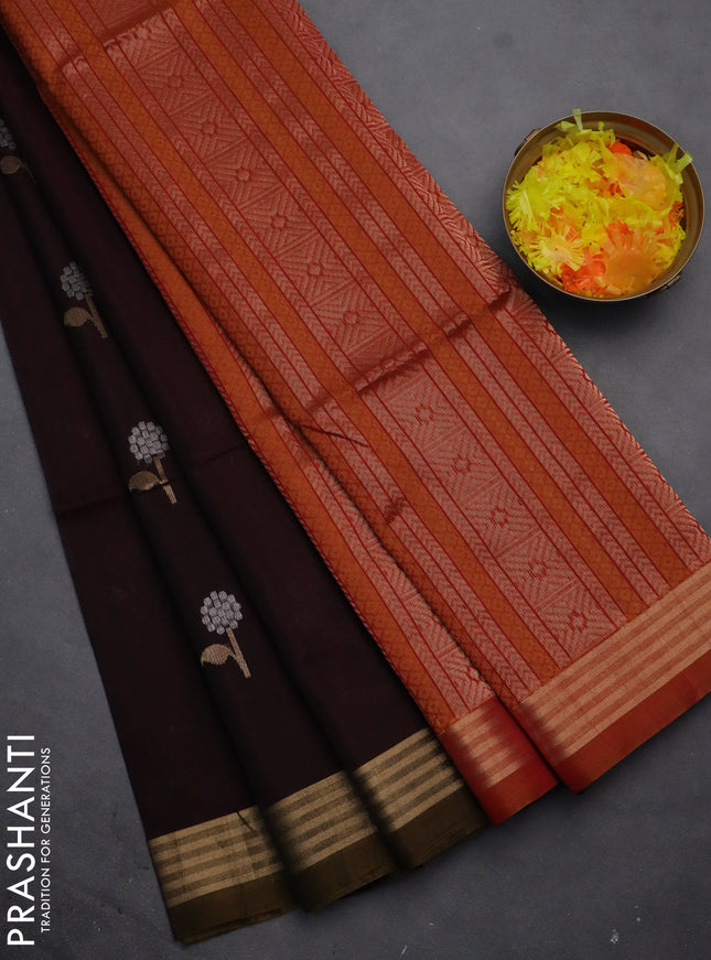 Kora silk cotton saree wine shade and dual shade of pink with silver & gold zari woven buttas and zari woven border