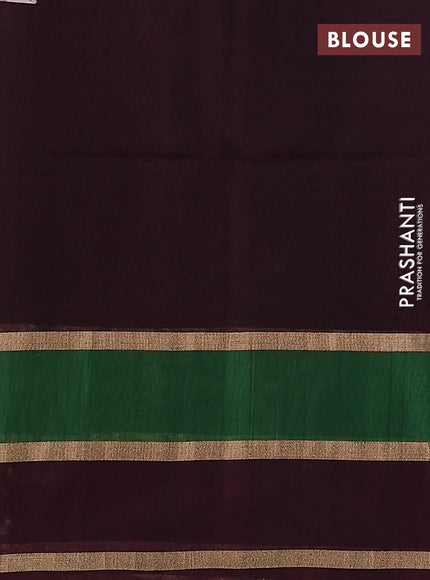 Kora silk cotton saree dark mehendi green and deep maroon with silver & gold zari woven floral buttas and long zari woven border
