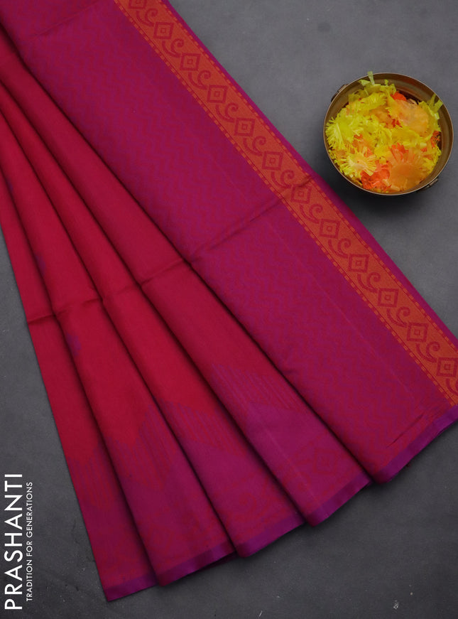 Kora silk cotton saree pink and purple with thread woven buttas and thread woven border