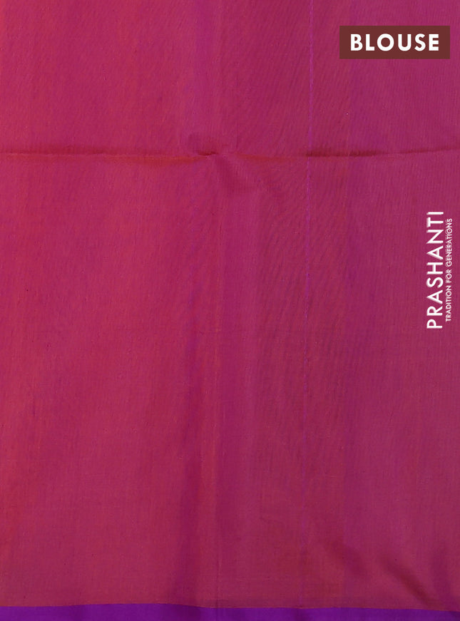 Kora silk cotton saree orange and purple with thread woven buttas and thread woven border
