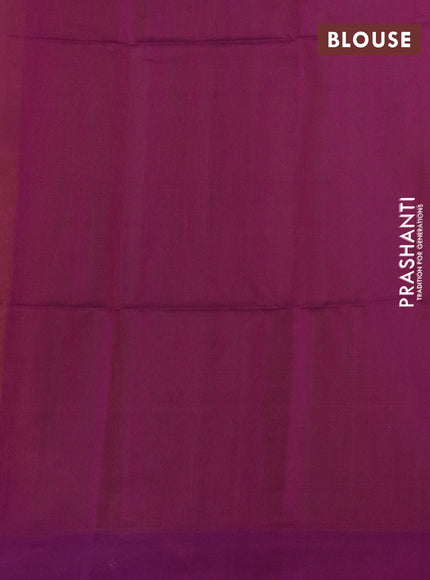 Kora silk cotton saree dark mustard and purple with thread woven buttas and simple border