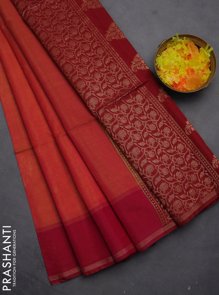 Kora silk cotton saree dual shade of mustard yellowish pink and magenat pink with zari woven buttas and zari woven paisley butta border