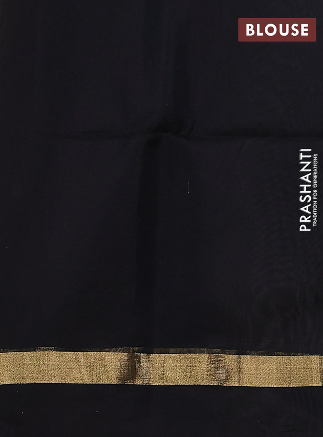 Kora silk cotton saree brown and black with thread & gold zari woven buttas and zari woven simple border