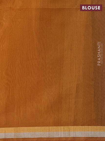 Kora silk cotton saree blue and dark mustard with thread & gold zari woven buttas and zari woven border