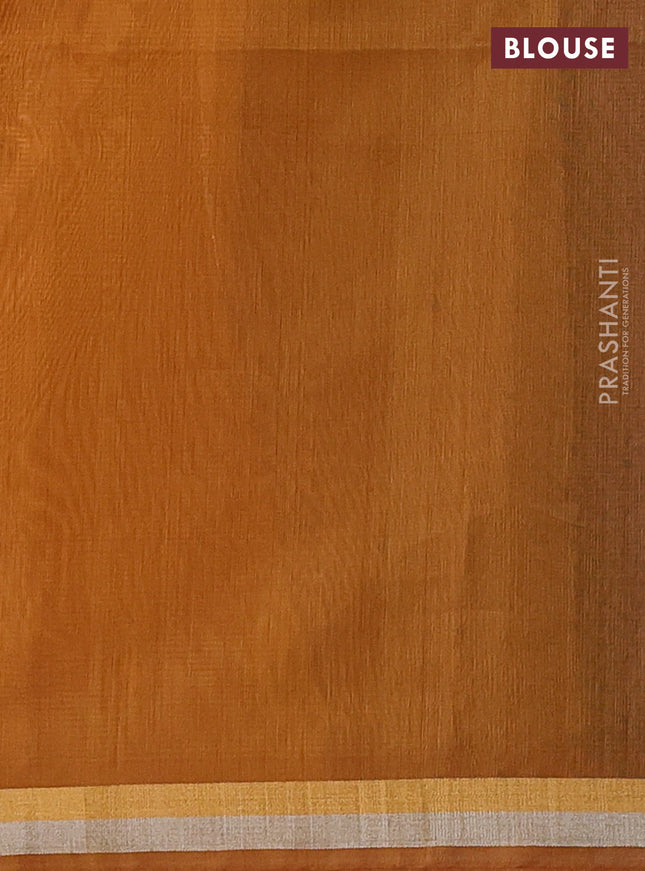 Kora silk cotton saree blue and dark mustard with thread & gold zari woven buttas and zari woven border