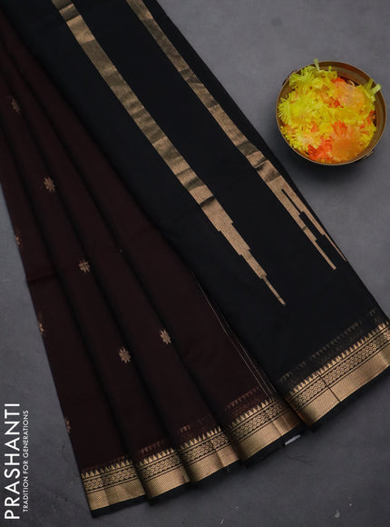 Kora silk cotton saree deep maroon and black with zari woven buttas and zari woven border