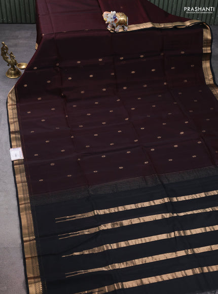 Kora silk cotton saree deep maroon and black with zari woven buttas and zari woven border