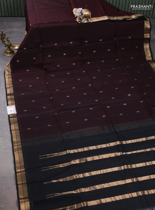 Kora silk cotton saree deep maroon and black with zari woven buttas and zari woven border