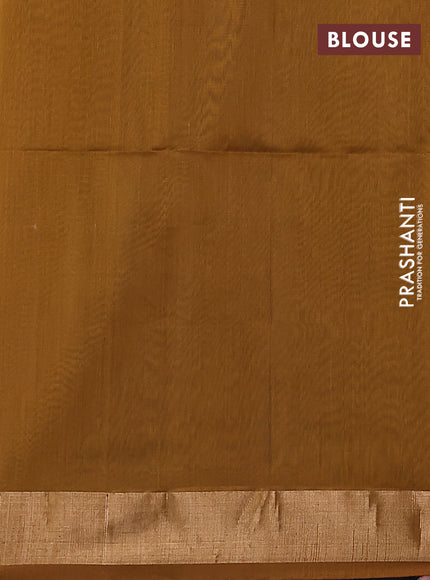 Kora silk cotton saree peacock blue and dark mustard with thread & zari woven geometric buttas and zari woven border