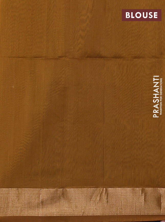 Kora silk cotton saree peacock blue and dark mustard with thread & zari woven geometric buttas and zari woven border