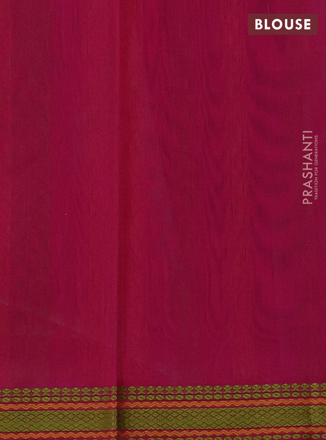 Kora silk cotton saree dual shade of teal green and pink with thread woven paisly buttas and thread woven border