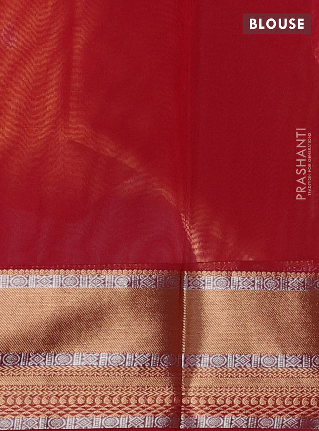 Kora silk cotton saree sandal and maroon with silver & gold zari woven geometric buttas and zari woven border