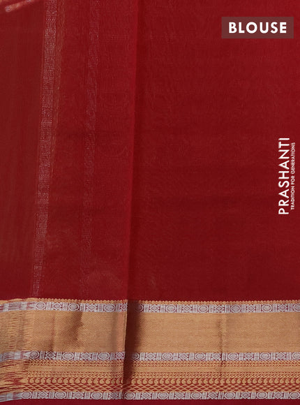Kora silk cotton saree green and maroon with silver & gold zari woven geometric buttas and zari woven border