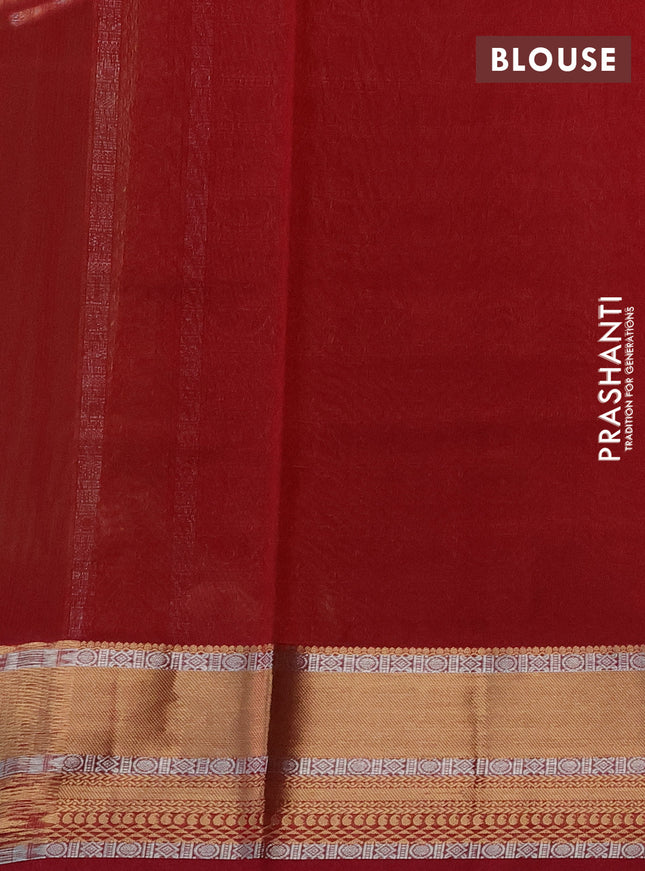 Kora silk cotton saree green and maroon with silver & gold zari woven geometric buttas and zari woven border