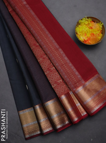 Kora silk cotton saree grey and maroon with silver & gold zari woven geometric buttas and zari woven border