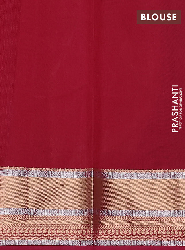Kora silk cotton saree grey and maroon with silver & gold zari woven geometric buttas and zari woven border