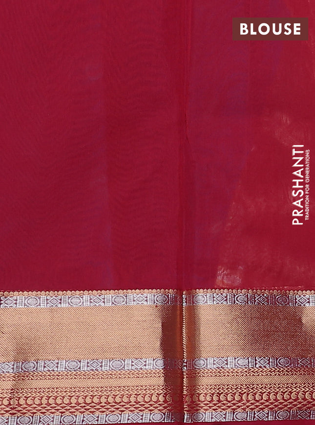 Kora silk cotton saree dual shade of blue and maroon with silver & gold zari woven geometric buttas and zari woven border