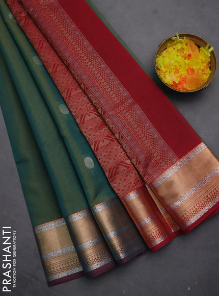 Kora silk cotton saree dual shade of mustard yellowish teal and pink with silver & gold zari woven geometric buttas and zari woven border