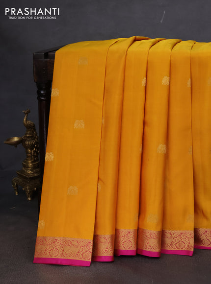 Pure kanchipuram silk saree yellow and pink with zari woven buttas and zari woven border