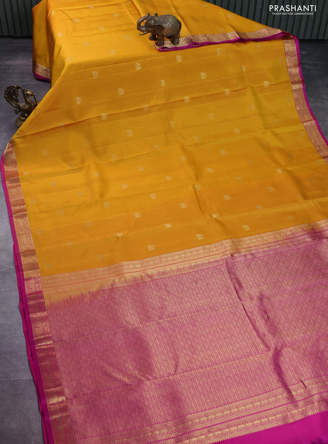 Pure kanchipuram silk saree yellow and pink with zari woven buttas and zari woven border