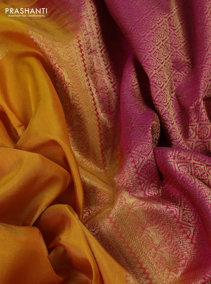 Pure kanchipuram silk saree yellow and pink with zari woven buttas and zari woven border