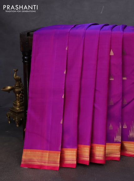 Pure kanchipuram silk saree purple and pink with temple zari woven buttas and zari woven border