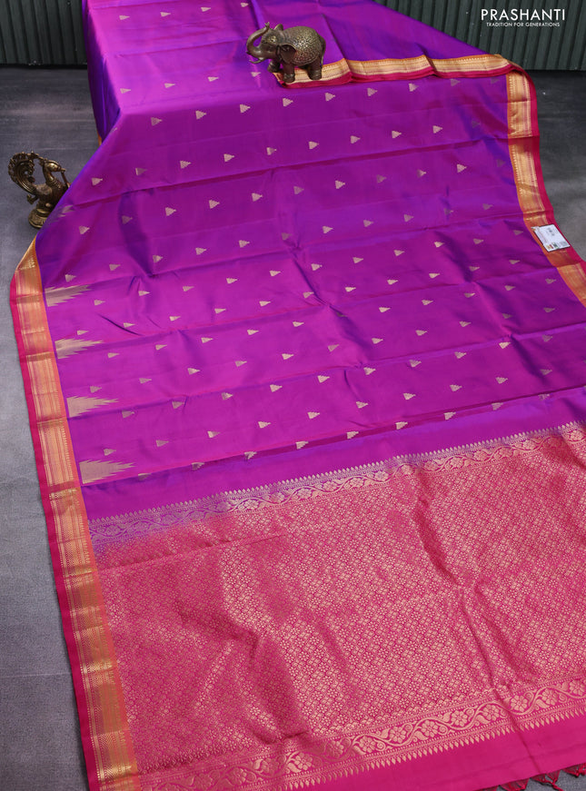 Pure kanchipuram silk saree purple and pink with temple zari woven buttas and zari woven border