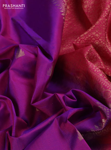 Pure kanchipuram silk saree purple and pink with temple zari woven buttas and zari woven border