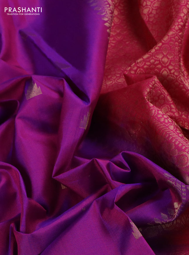 Pure kanchipuram silk saree purple and pink with temple zari woven buttas and zari woven border