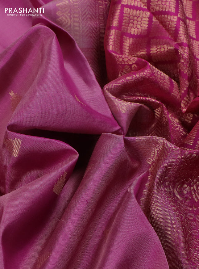 Pure kanchipuram silk saree purple shade and dual shade of green with temple zari woven buttas and ganga jamuna border