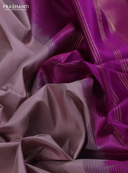 Pure kanchipuram silk saree pastel pink shade with plain body and ganga jamuna border