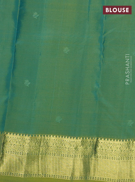 Pure kanchipuram silk saree dual shade of blue and dual shade of light green with zari woven buttas and rich zari woven border