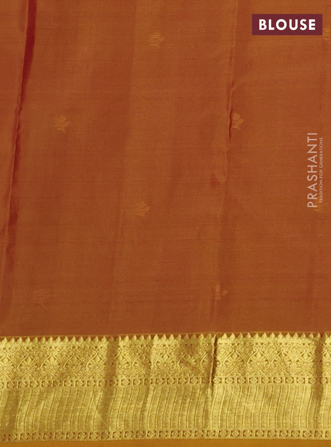 Pure kanchipuram silk saree maroon and dark mustard with zari woven buttas and rich zari woven border