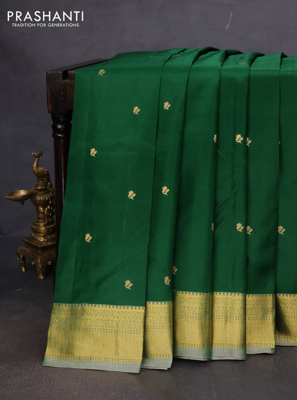 Pure kanchipuram silk saree green and pastel green shade with zari woven buttas and rich zari woven border