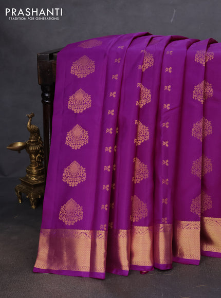 Pure kanchipuram silk saree purple and teal blue with zari woven buttas and rich zari woven border